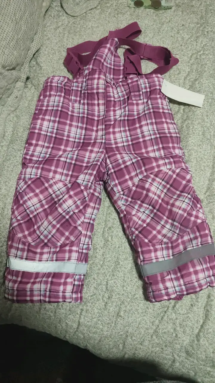 Pantalones de nieve para niños color rosa a cuadros - 1