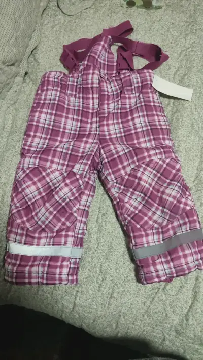 Pantalones de nieve para niños color rosa a cuadros - miniatura 1