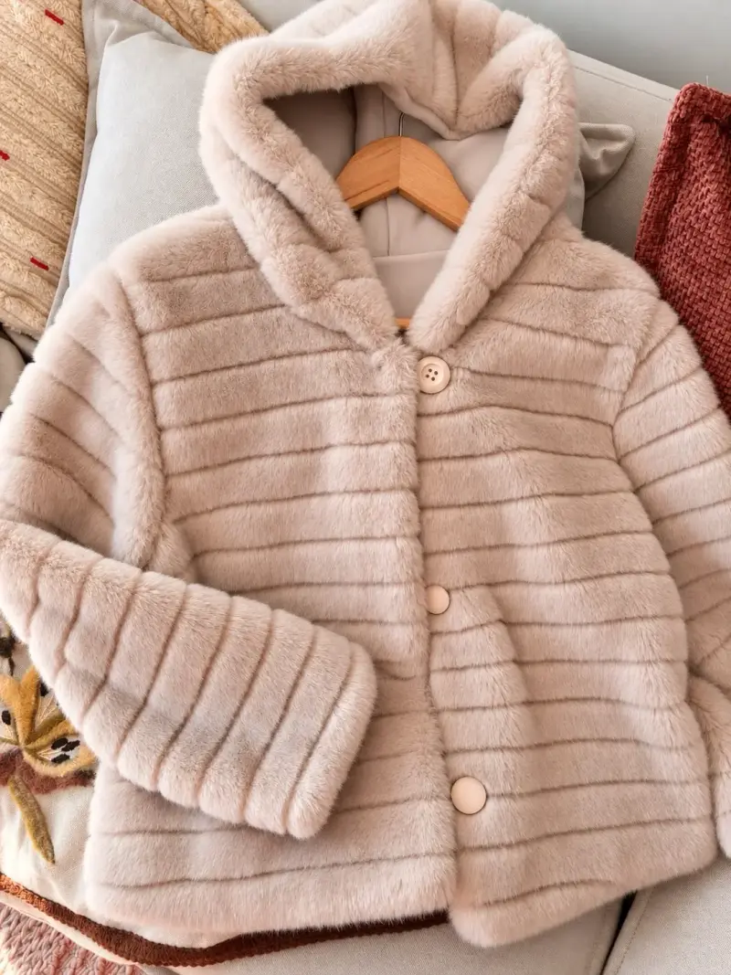 Peludo blanco invierno con capucha para mujer - 1