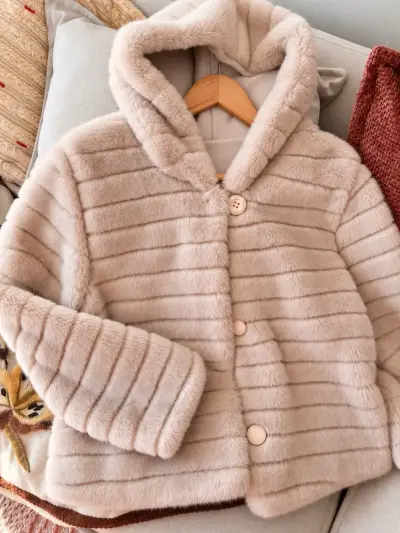 Peludo blanco invierno con capucha para mujer - miniatura 1