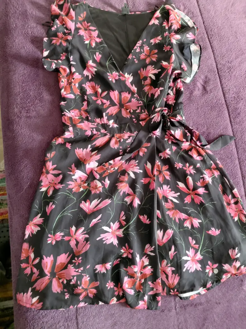 Vestido floral negro y rosa talla 40 - 2
