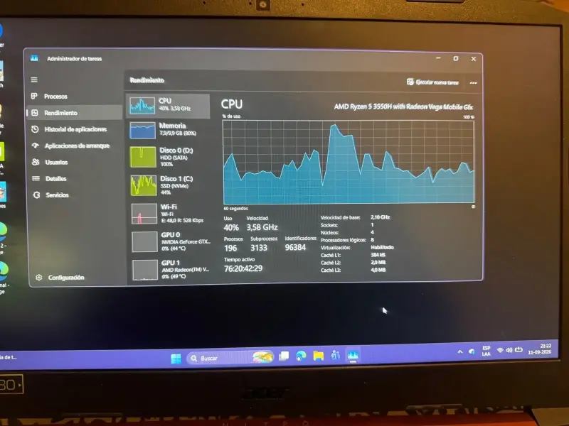 Laptop Acer Nitro 5 con AMD Ryzen 5 y GTX 1650 - 1