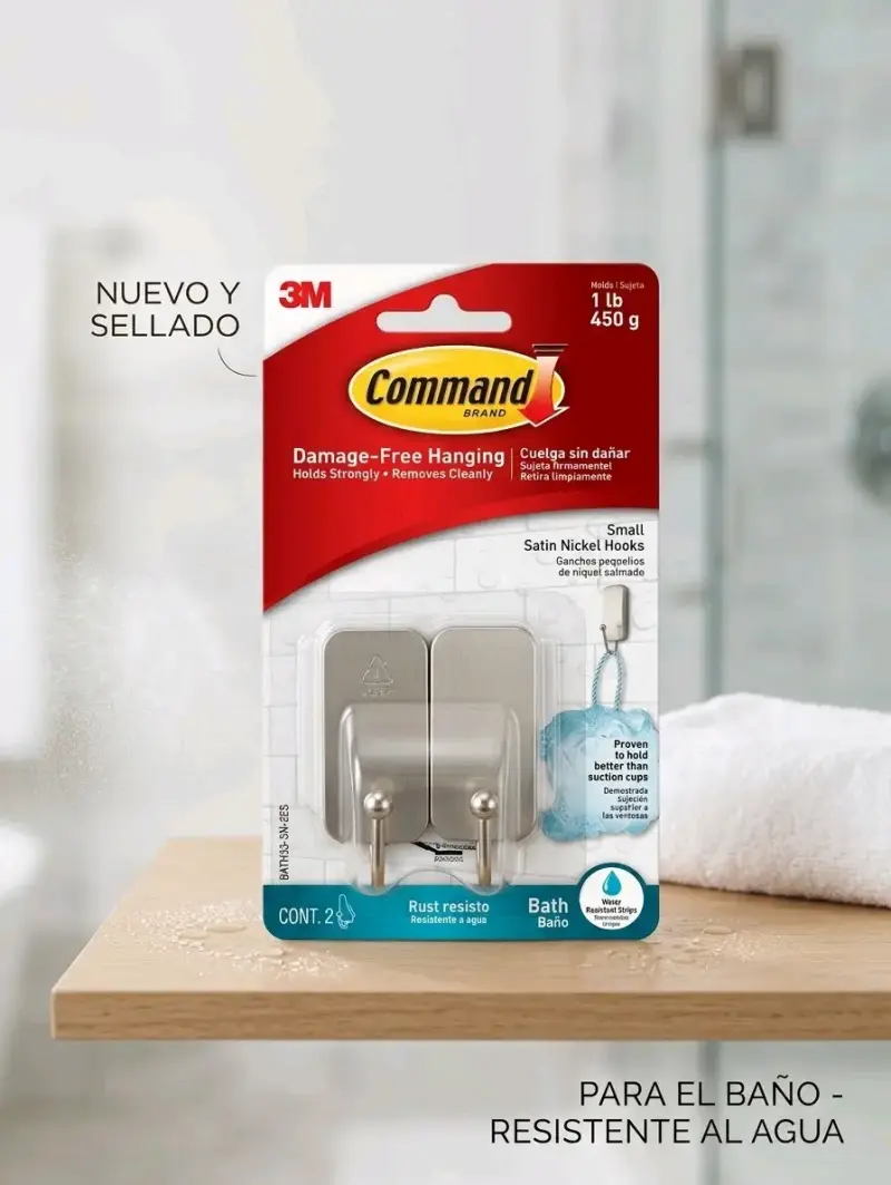 Ganchos 3M Command Baño Níquel Satinado (2 ud) - 1