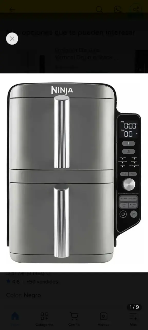 Freidora de aire Ninja negra con doble compartimento