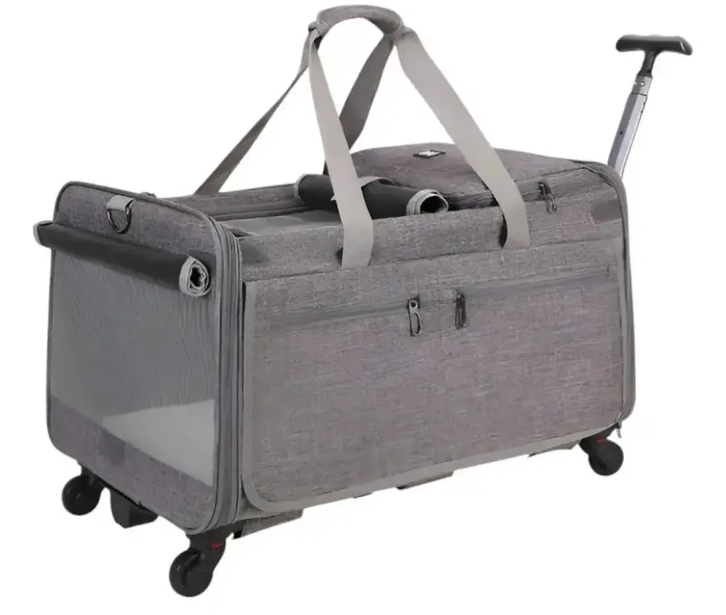 Bolso transportador de mascotas gris con ruedas - 1