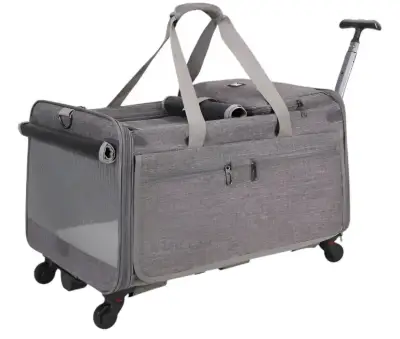 Bolso transportador de mascotas gris con ruedas - miniatura 1