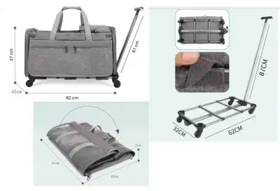 Bolso transportador de mascotas gris con ruedas - miniatura 2