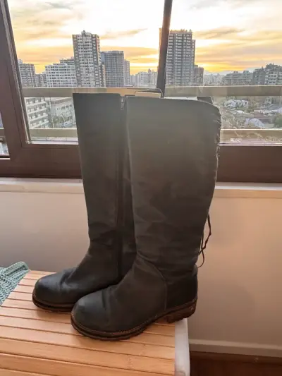 Botas de cuero negras romano para mujer - miniatura 1