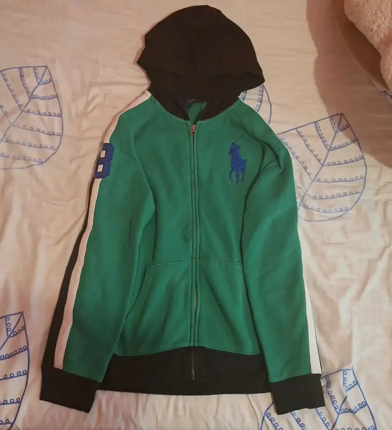 Polerón polo con capucha verde y negro talla XL - 1