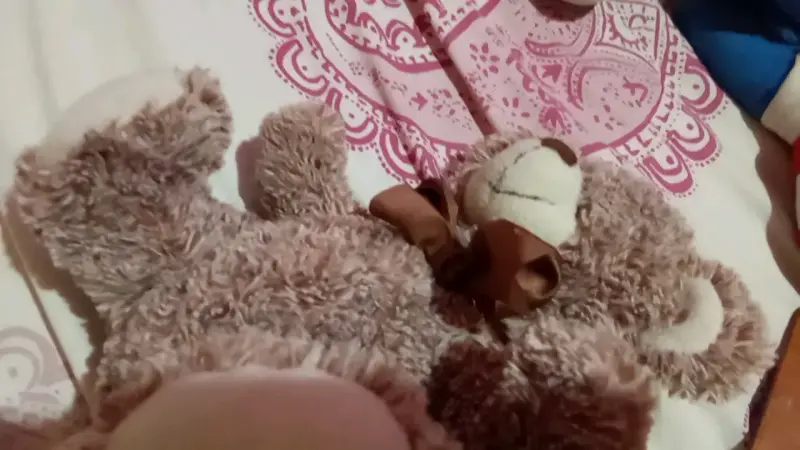 Osito de peluche marrón con lazo - 4