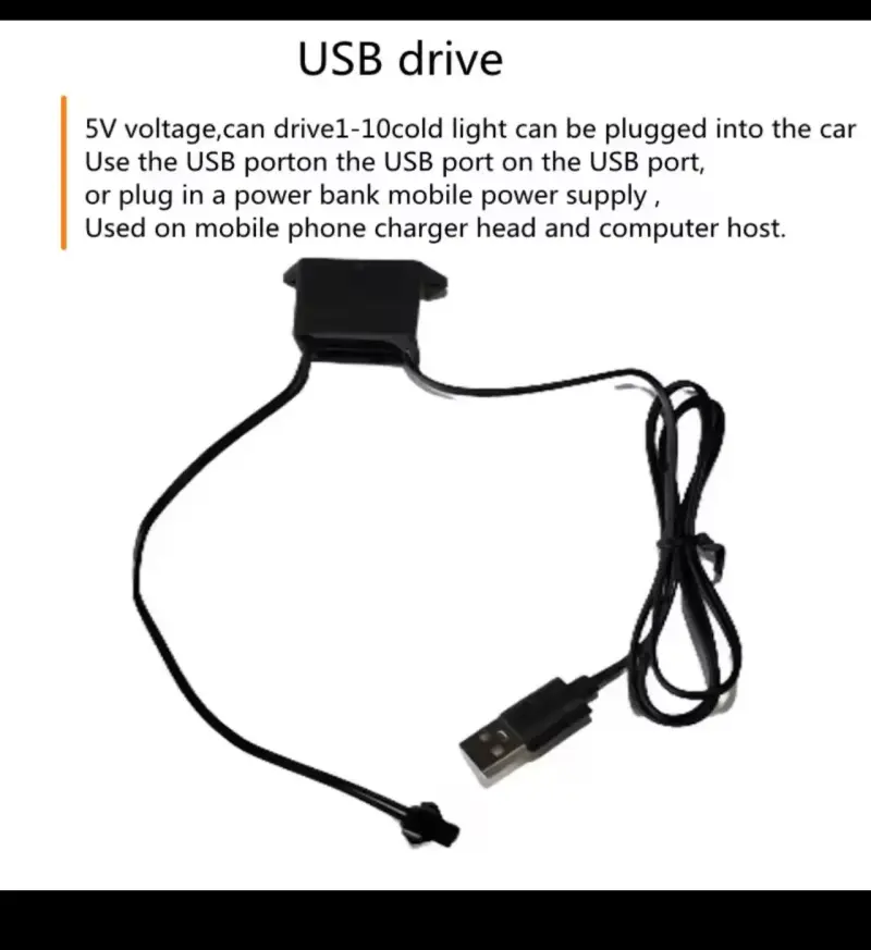 Luces LED Neón para Auto USB Naranjas - 4
