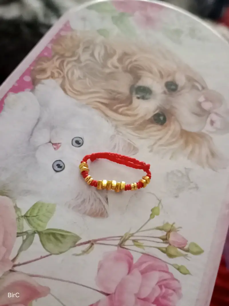 Pulsera-anillo d cuentas rojas y doradas ajustable - 4
