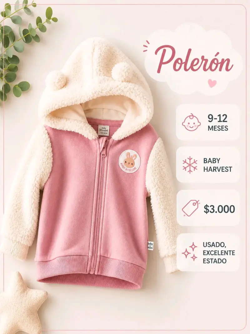 Polerón bebé rosa con capucha Baby Harvest - 1