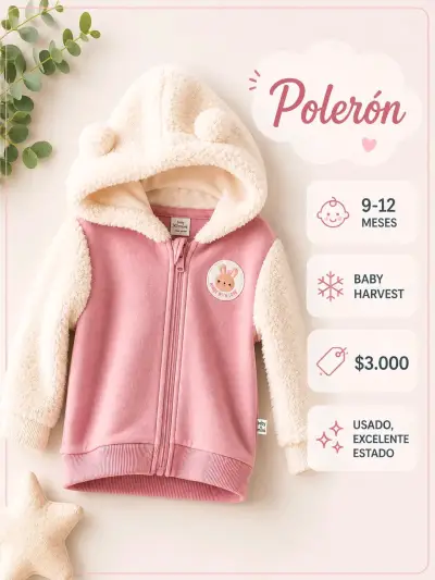 Polerón bebé rosa con capucha Baby Harvest - miniatura 1
