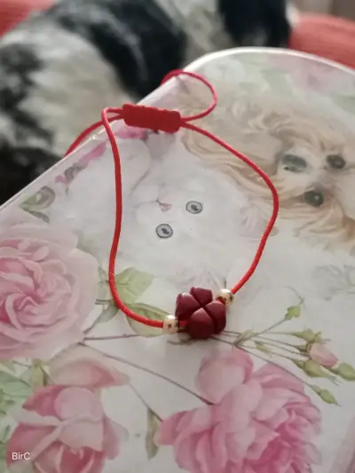 Pulsera de hilo rojo con dije de trébol de 4 hojas - miniatura 1