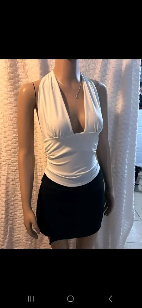 Vestido corto blanco y negro con encaje - 4