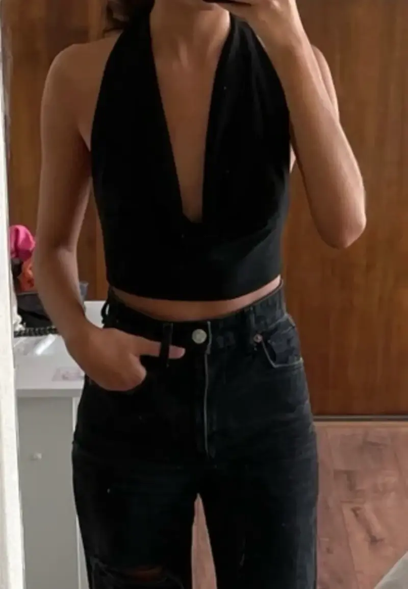Top negro de tirantes estilo halter XS - 3