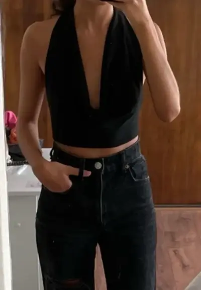 Top negro de tirantes estilo halter XS - miniatura 3