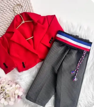 Conjunto de huaso infantil con chaqueta roja - miniatura 1