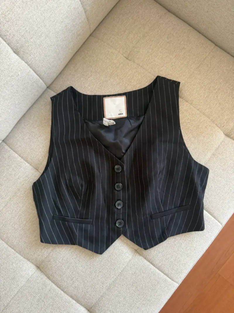 Chaleco de vestir negro a rayas para mujer INDEX - 1