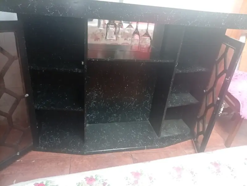 Bar de Madera Negro con Puertas de Vidrio - 5
