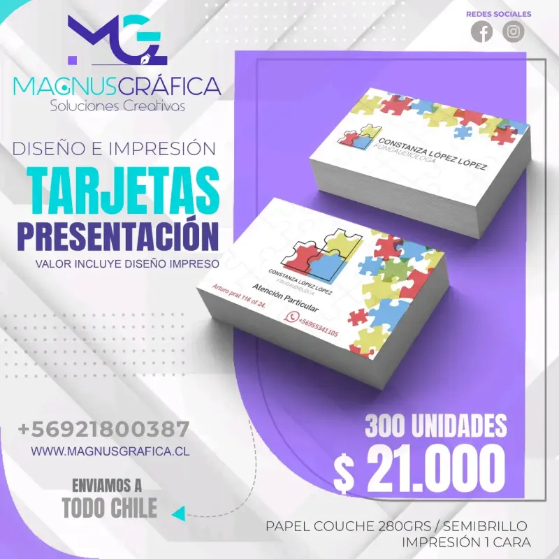 Tarjetas de presentación diseño e impresión.