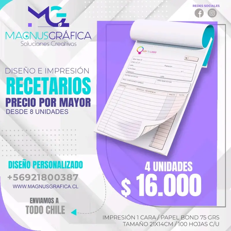 Recetarios personalizados por mayor 4 unidades