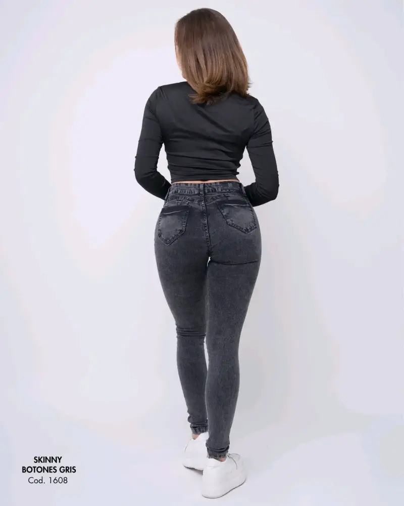 Jeans Skinny Botones Gris para Mujer - 3