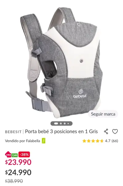 Portabebés Bebesit 3 Posiciones Gris - miniatura 1