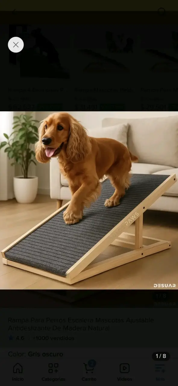 Rampa para perros ajustable de madera antideslizante - 1