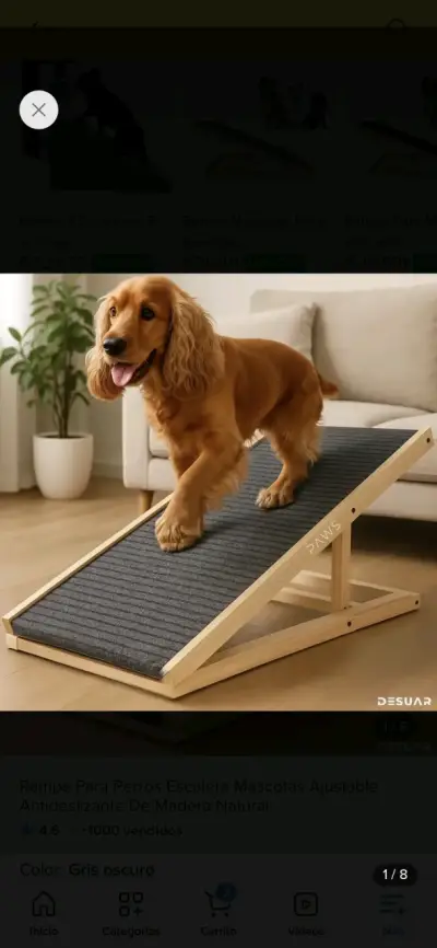 Rampa para perros ajustable de madera antideslizante - miniatura 1