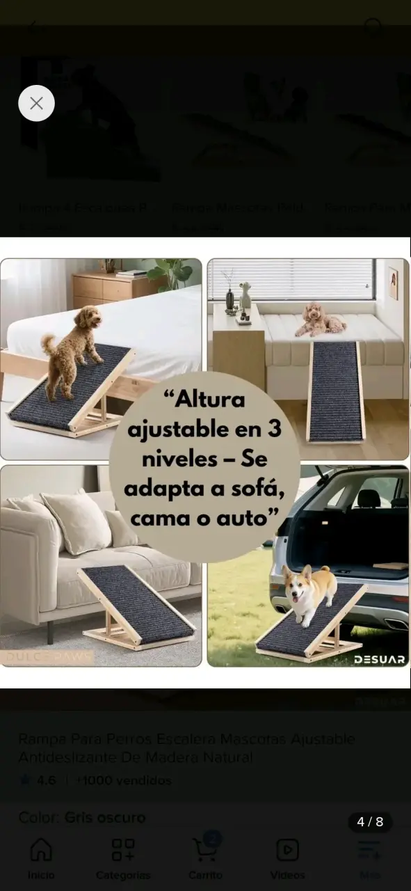 Rampa para perros ajustable de madera antideslizante - 2