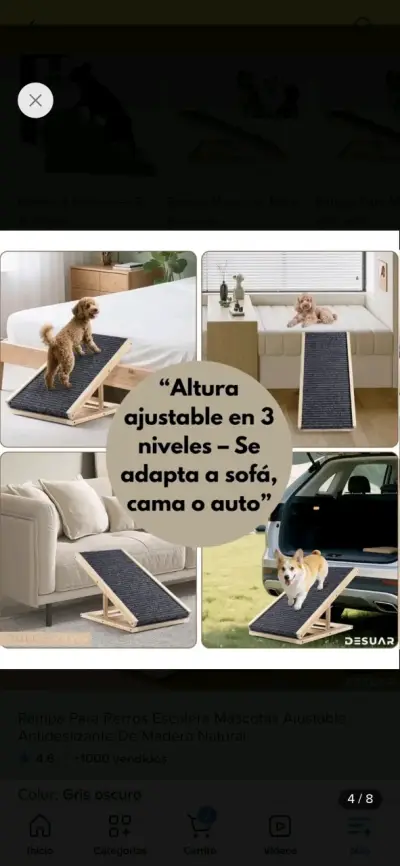 Rampa para perros ajustable de madera antideslizante - miniatura 2