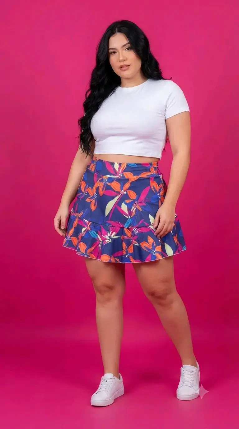 Falda short xxl floral azul para mujer - 1