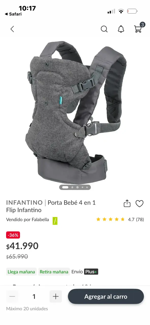 Porta Bebé Infantino 4 en 1 Flip Gris - 3