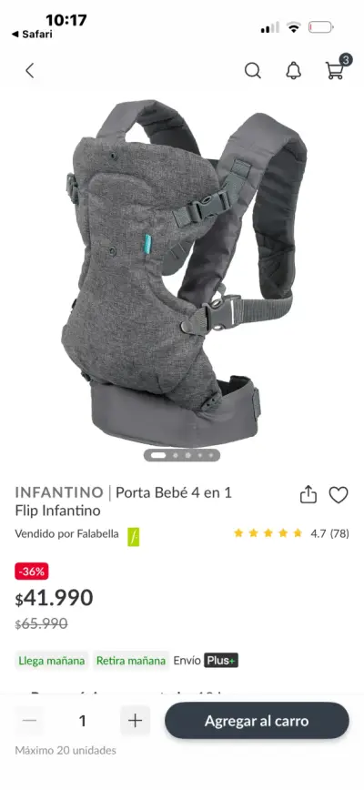 Porta Bebé Infantino 4 en 1 Flip Gris - miniatura 3