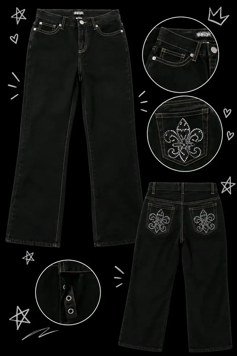Jeans boot y2k con diseño de strass en bolsillos