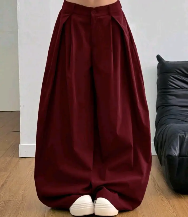Pantalones anchos burdeos para mujer - 1