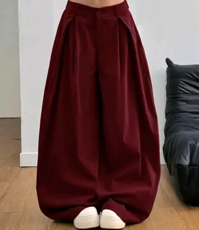Pantalones anchos burdeos para mujer - miniatura 1