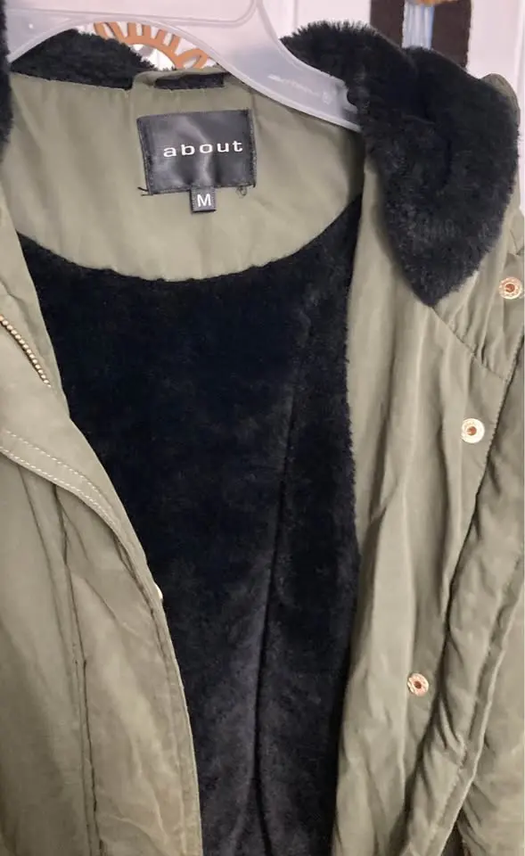 Parka verde mujer con forro de pelo sintético negr - 2