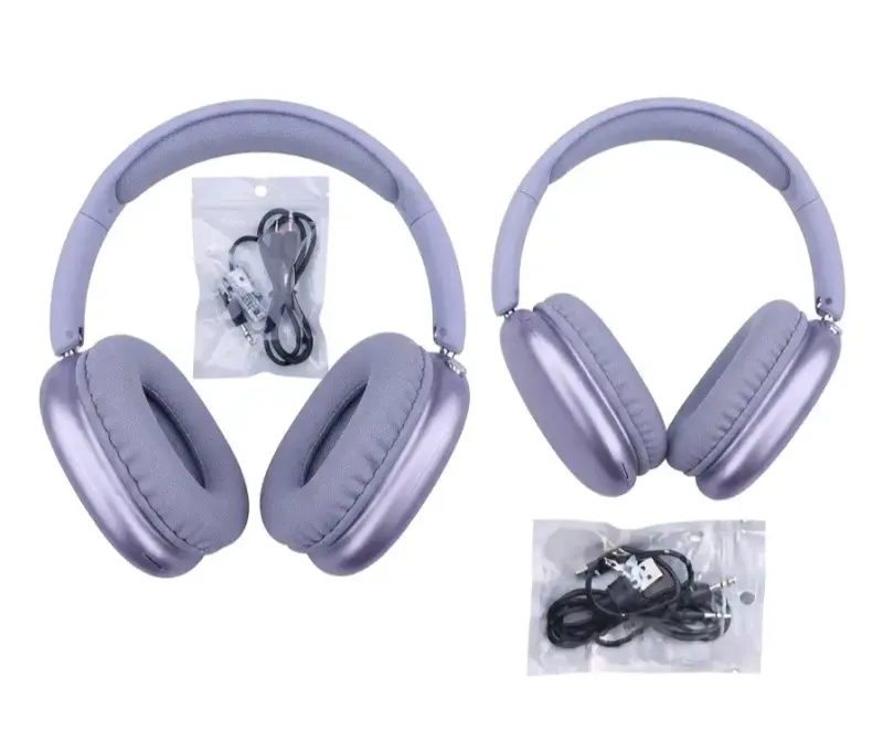 Auriculares inalámbricos color lila con cable USB