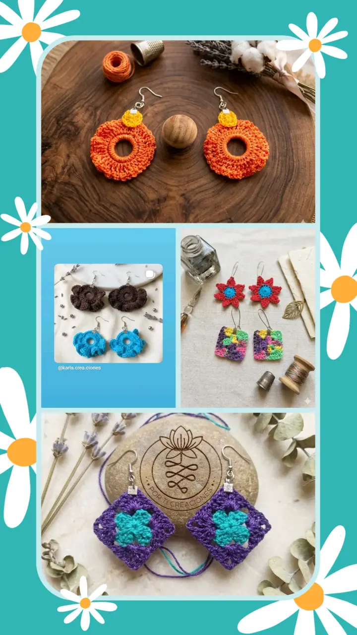 Aros tejidos a crochet en colores vibrantes - 3