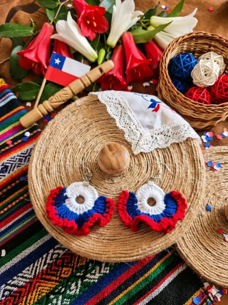 Aros tejidos tricolor chilenos artesanales