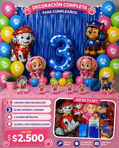 Decoración completa para cumpleaños temática Paw Patrol - miniatura 1