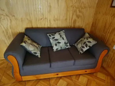 Juego de sillones de madera y tela gris - miniatura 3