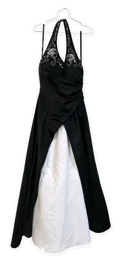 Vestido de fiesta negro con bordado floral - miniatura 1