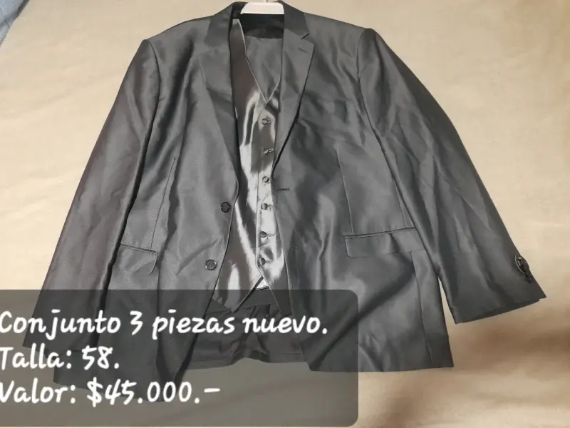 Conjunto de traje gris 3 piezas talla 56 - 3