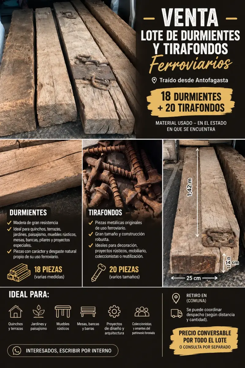 Lote de durmientes y tirafondos ferroviarios usados - 1
