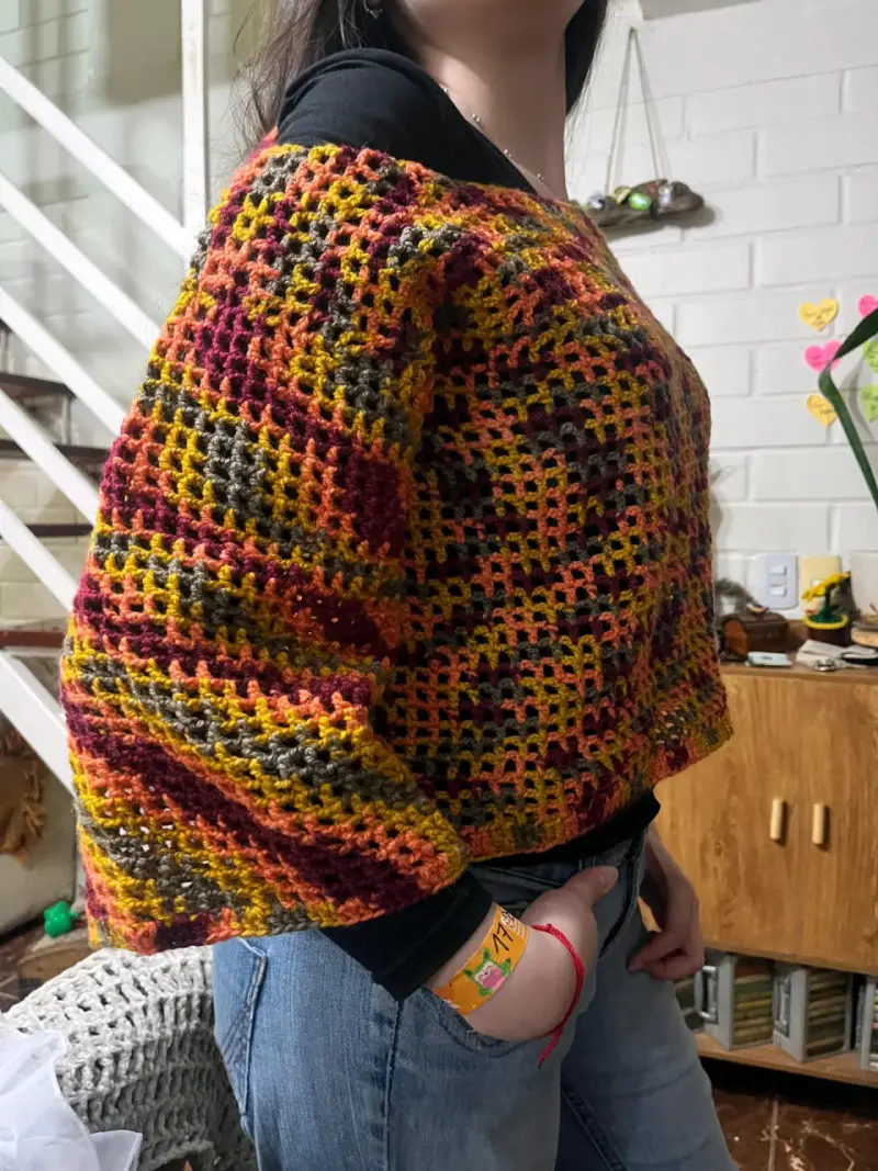 Suéter tejido a crochet multicolor para mujer - 2