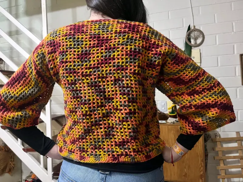 Suéter tejido a crochet multicolor para mujer - 3